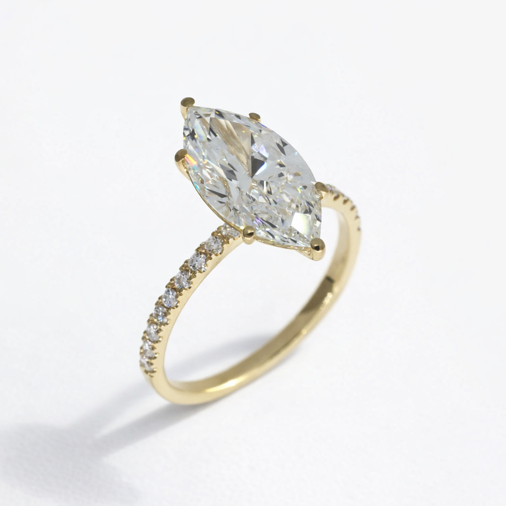 Lab-grown geelgouden marquise solitair ring 3.26 crt.